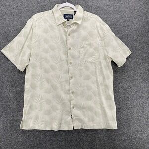 Nat Nast Shirt Mens M Green Silk Cotton Palm Button Up Casual Resort Coastal